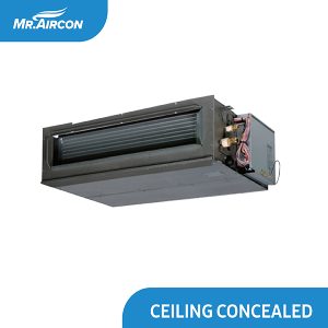 Mitsubishi ceiling concealed high static air conditioner for powerful, discreet, and energy-efficient climate control in large commercial and residential spaces.
